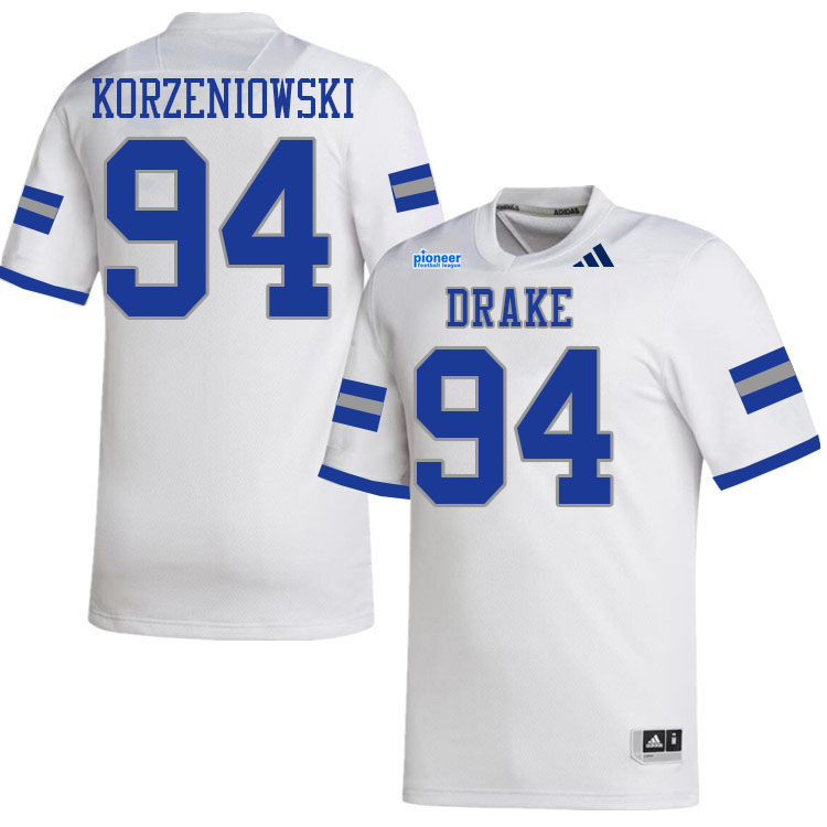 Drake Bulldogs #94 Nolan Korzeniowski College Football Jerseys,Uniforms-White